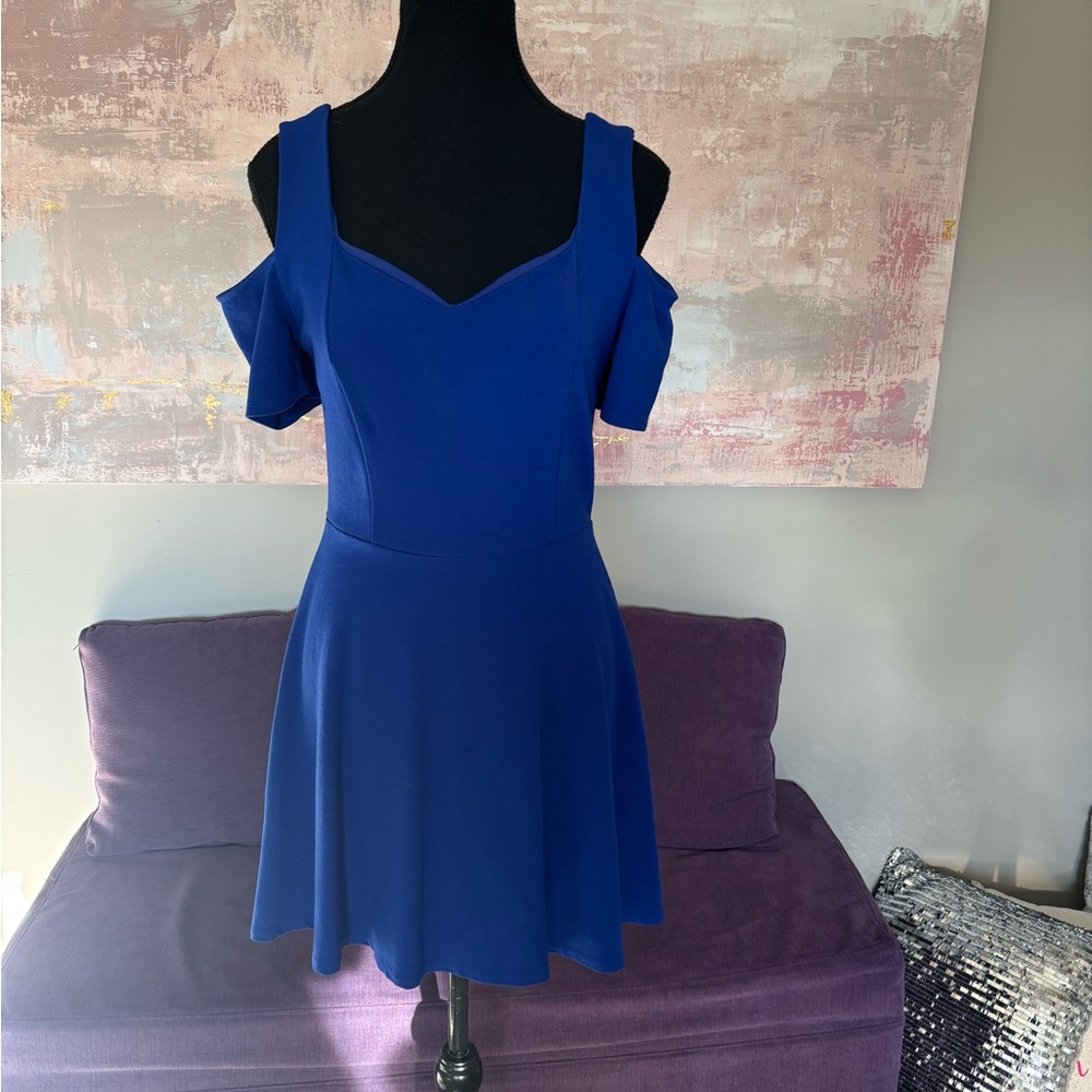 Monteau Blue Fit and Flare Mini Dress Cold Shoulder Size M